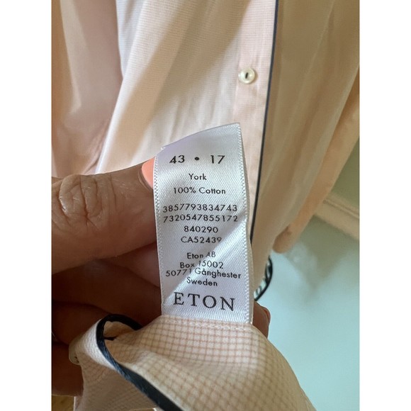 Eton Shirt Long Sleeve Button Front Men's Size 43 17 Contemporary York Peach - Picture 4 of 5